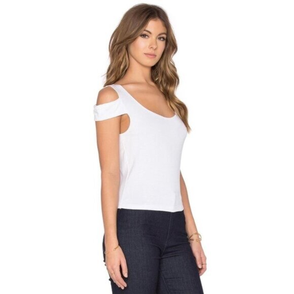 LNA Teresitas Crop Top Cut Out Cold Shoulder Boat neck White Small - Picture 6 of 13